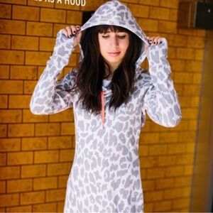 Betabrand Leopard Print Cowl Neck Hooded Tunic Sweater - Large